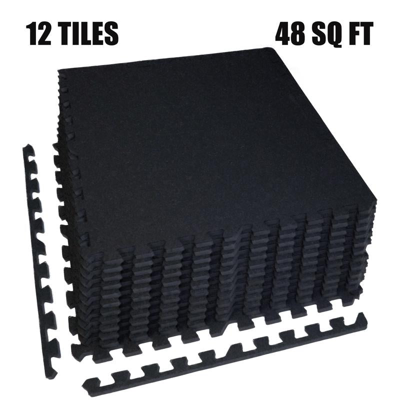 AIRHOP 0.79In Thick 48 Sq Ft Exercise Equipment Mats, 12 Tiles Upgraded Rubber Top with High Density EVA Foam, Large Interlocking Puzzle Gym Flooring for Home Gym, Heavy Weight Workout,Black & White