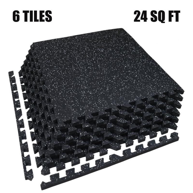 AIRHOP 0.79In Thick 48 Sq Ft Exercise Equipment Mats, 12 Tiles Upgraded Rubber Top with High Density EVA Foam, Large Interlocking Puzzle Gym Flooring for Home Gym, Heavy Weight Workout,Black & White