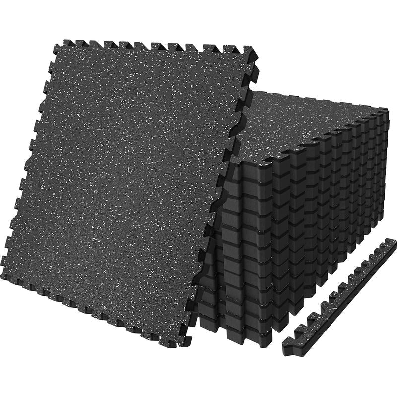 AIRHOP 0.79In Thick 48 Sq Ft Exercise Equipment Mats, 12 Tiles Upgraded Rubber Top with High Density EVA Foam, Large Interlocking Puzzle Gym Flooring for Home Gym, Heavy Weight Workout,Black & White