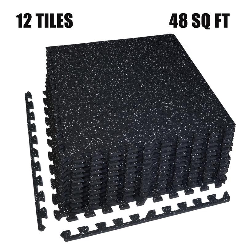 AIRHOP 0.79In Thick 48 Sq Ft Exercise Equipment Mats, 12 Tiles Upgraded Rubber Top with High Density EVA Foam, Large Interlocking Puzzle Gym Flooring for Home Gym, Heavy Weight Workout,Black & White