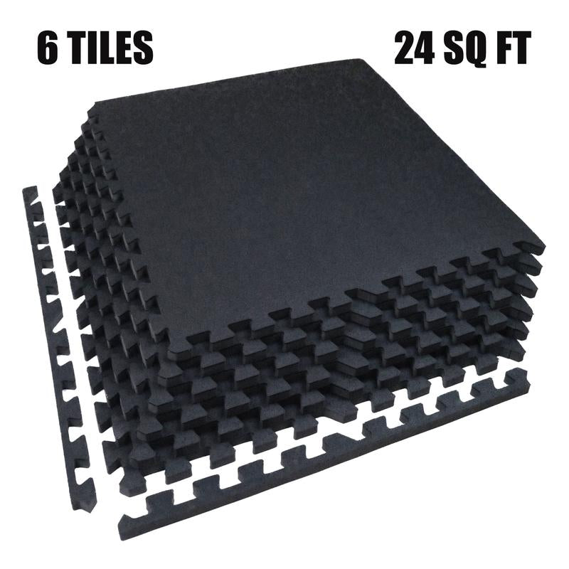 AIRHOP 0.79In Thick 48 Sq Ft Exercise Equipment Mats, 12 Tiles Upgraded Rubber Top with High Density EVA Foam, Large Interlocking Puzzle Gym Flooring for Home Gym, Heavy Weight Workout,Black & White