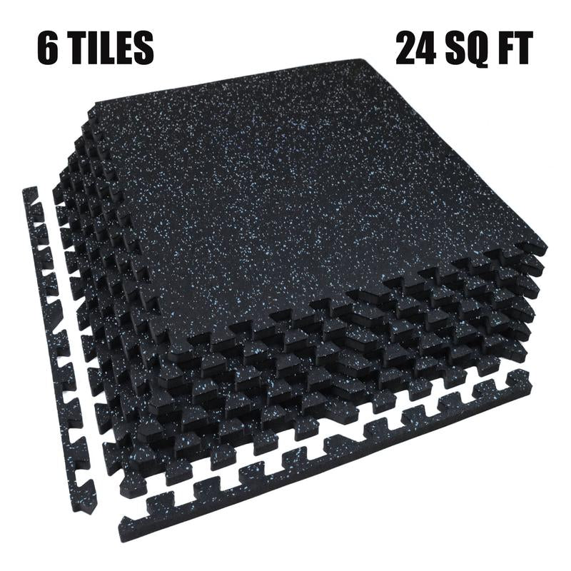 AIRHOP 0.79In Thick 48 Sq Ft Exercise Equipment Mats, 12 Tiles Upgraded Rubber Top with High Density EVA Foam, Large Interlocking Puzzle Gym Flooring for Home Gym, Heavy Weight Workout,Black & White