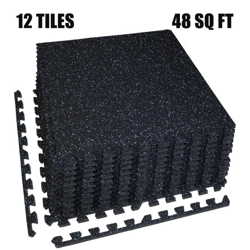 AIRHOP 0.79In Thick 48 Sq Ft Exercise Equipment Mats, 12 Tiles Upgraded Rubber Top with High Density EVA Foam, Large Interlocking Puzzle Gym Flooring for Home Gym, Heavy Weight Workout,Black & White